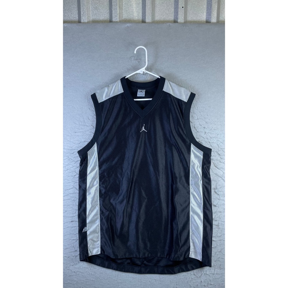 Jordan Basketball Jersey Mens Large Black Good Mesh V-Neck Sleeveless Jumpman